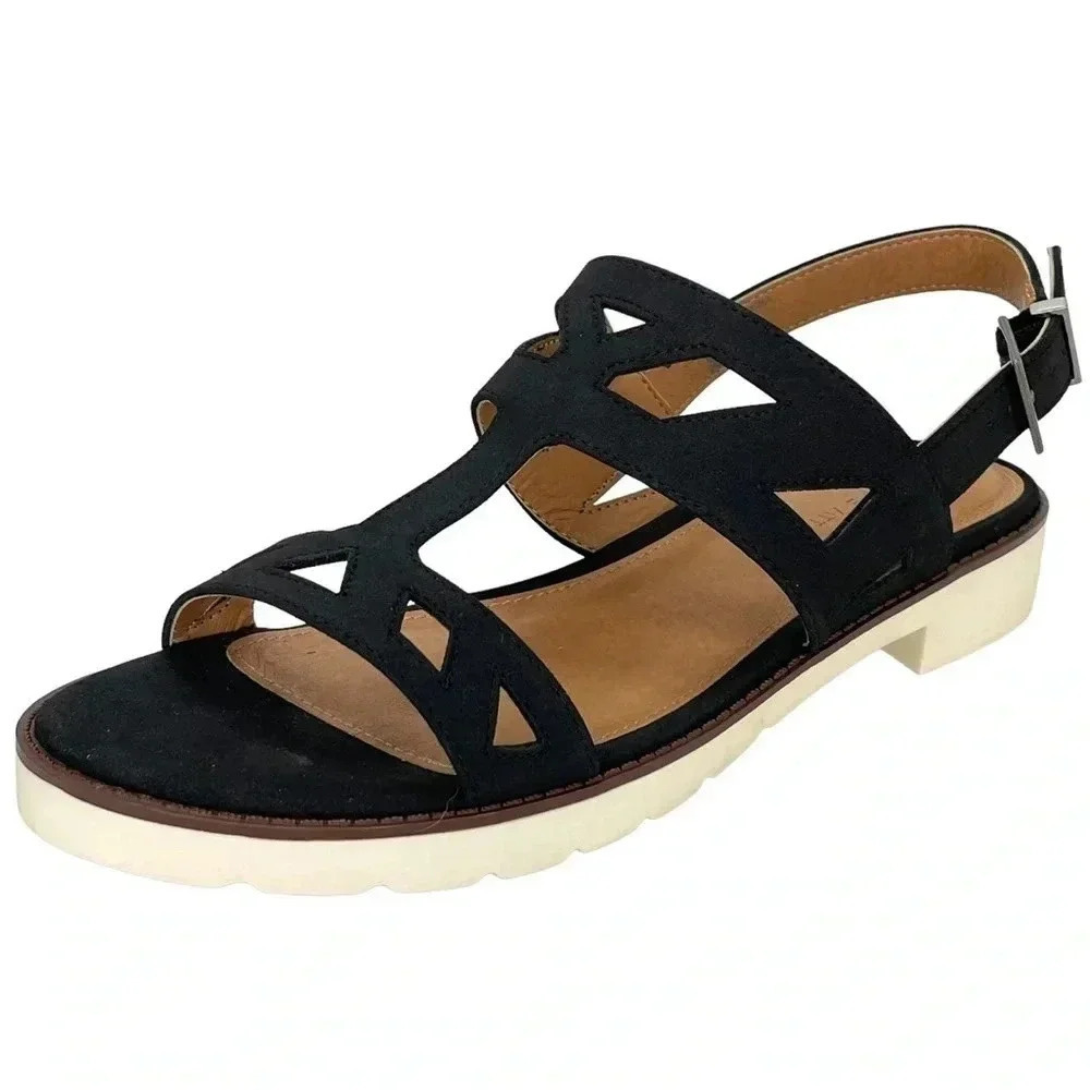 Adrienne Vittadini Seka Black Faux Leather Slingback Womens Sandals Size 9.5M - Picture 1 of 11